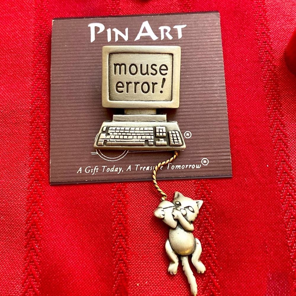 Vintage NWTs OLD Stock Signed JJ Spoontiques Mouse Error Articulated Cat Broach
